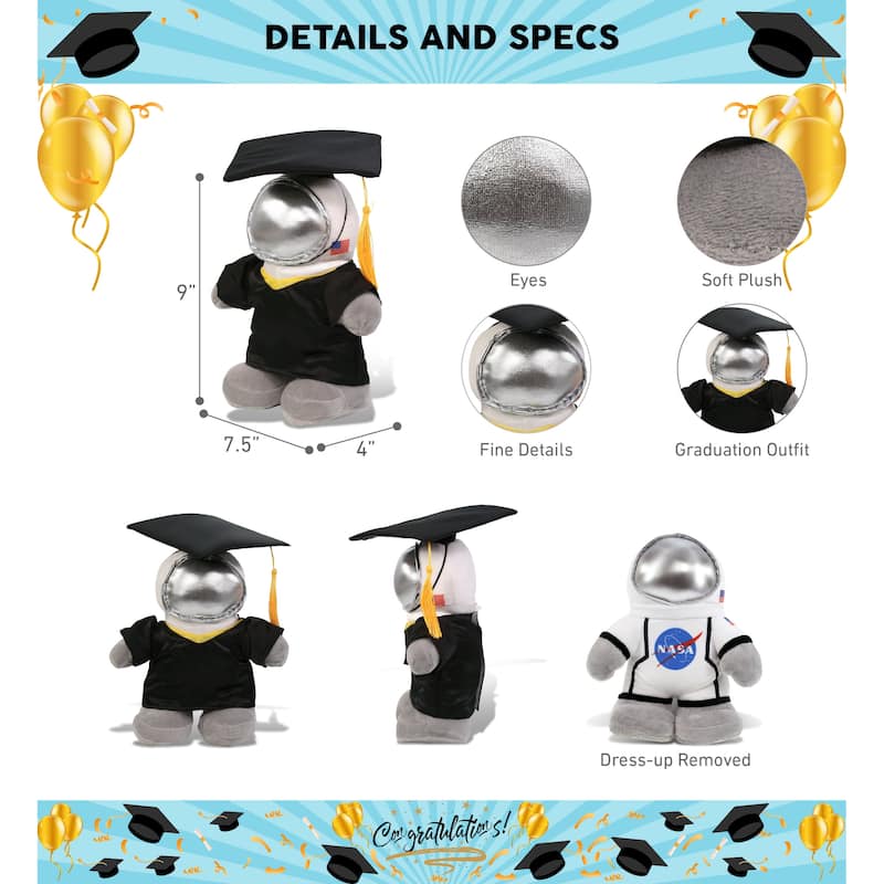 DolliBu Standing Astronaut Graduation Plush Toy with Gown and Cap - 8 inches