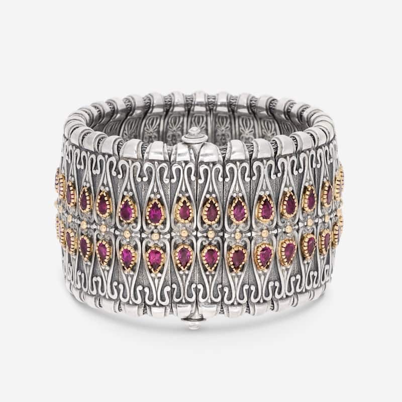 Konstantino Artemis Sterling Silver & 18K Yellow Gold, Rhodolite Cuff Bracelet - 7