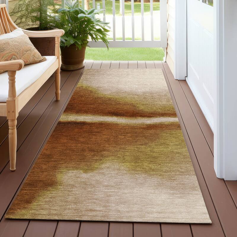 Machine Washable Indoor/ Outdoor Modern Landscape Chantille Rug - Paprika - 2'3" x 7'6"
