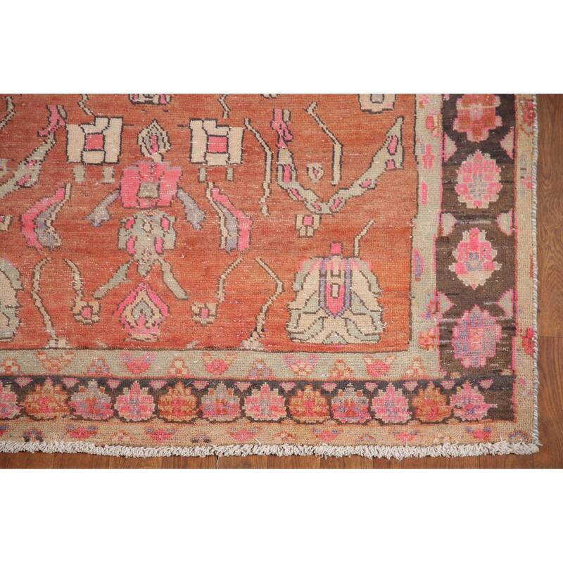 Hand Knotted Oriental 100% Wool Carpet Traditional All-Over Oranges & Rust Tabriz Runner Rug - 9' 7'' X 4' 2''