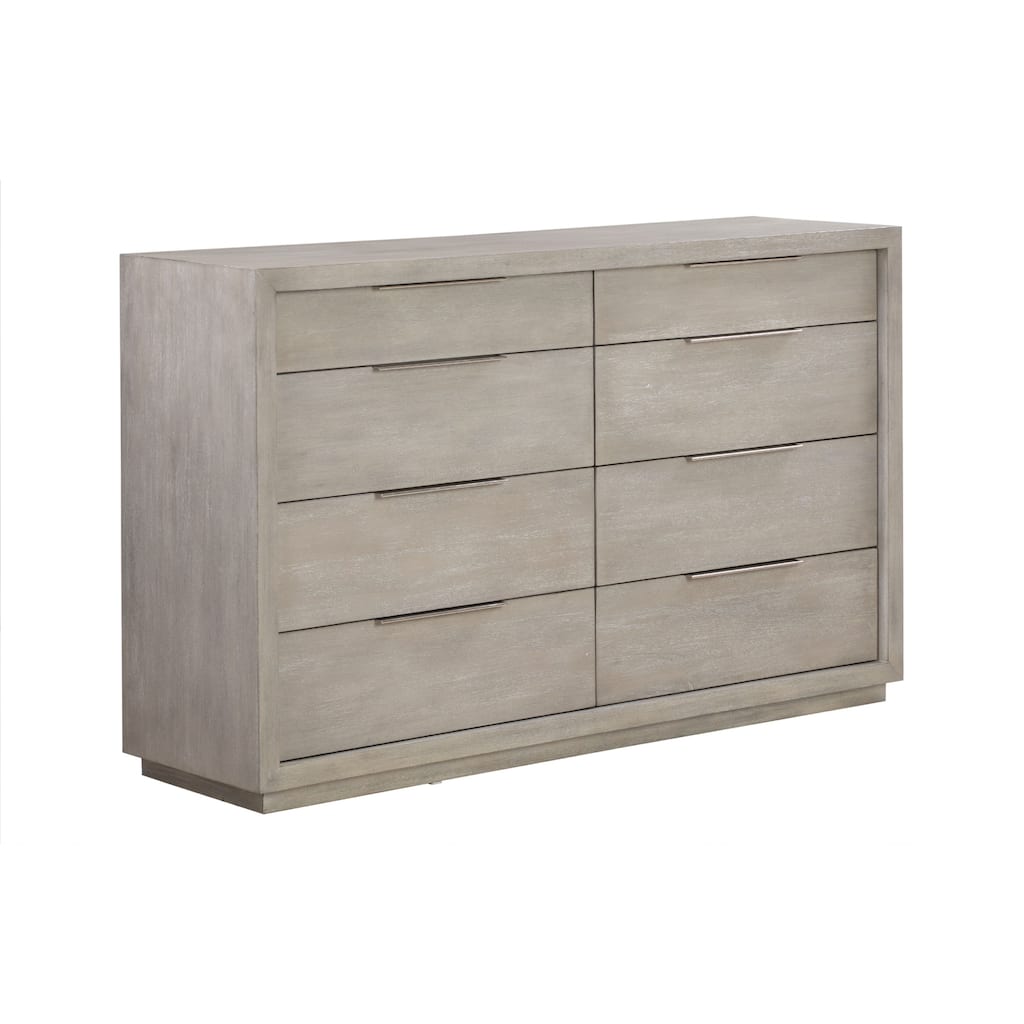 64 Inch Kim Modern Solid Acacia Wood 8 Drawer Dresser, Heather Gray