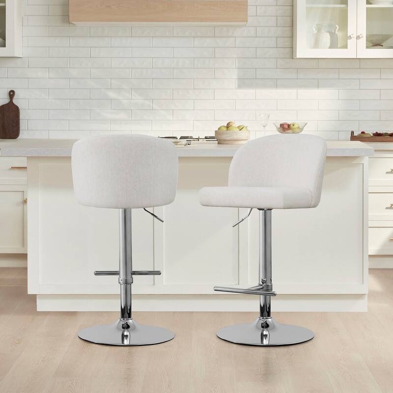 Spruce & Spring Charlotte Modern Adjustable Swivel Bar Stools Set with Arched Footrest - Set of 2 - White-Silver