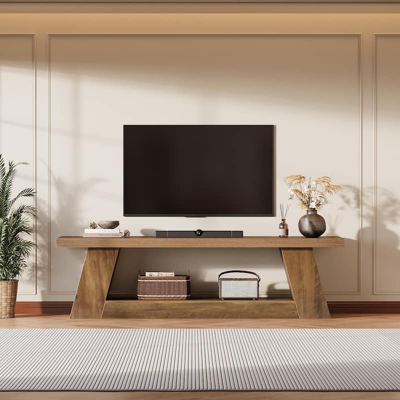 Extra Long TV Stand for TVs, Wooden Media Console with Storage Shelves, Entertainment Center for Living Room, Bedroom