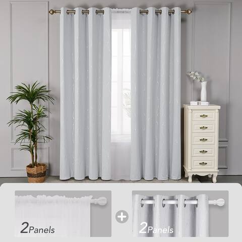 Deconovo Mix & Match Silver Print Blackout and White Sheer Curtains