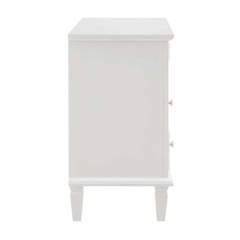 Farmhouse 2-Drawer Dresser Nightstand with Charging Station, USB Ports, Open Shelf & Solid Wood Legs