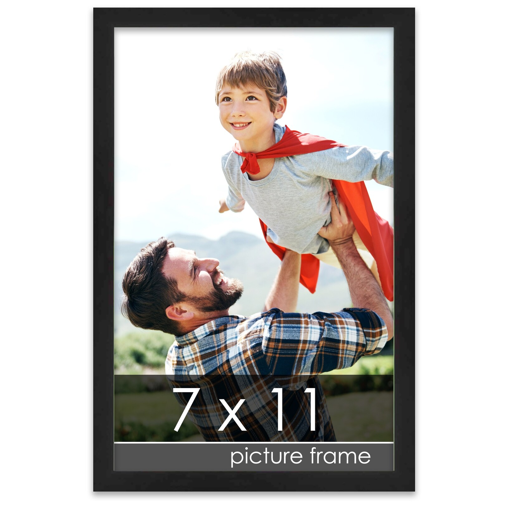 7x11 Lacquer Black Complete Wood Picture Frame with UV Acrylic