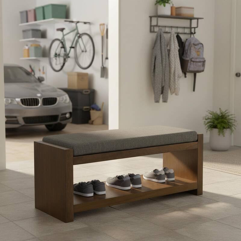 Homy Casa 47" / 40" Accent Bench with Storage, Padded Seating & Lower Shelf Shoe Rack - GRAN