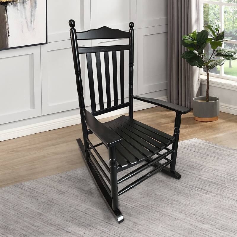Balcony Porch Adult Rocking Chair with Wide Seat and Armrest - Black