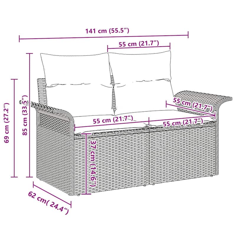 vidaXL 7/8 Piece Garden Sofa Set with Cushions - 117.1×52.2×27.2