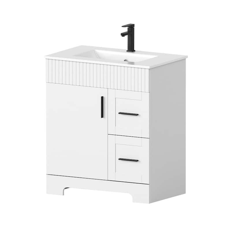 EROMMY Bathroom Vanity with Sink and Faucet, Freestanding Vanity Cabinet with Drawers & Doors, White Ceramic Top - 30'' - White
