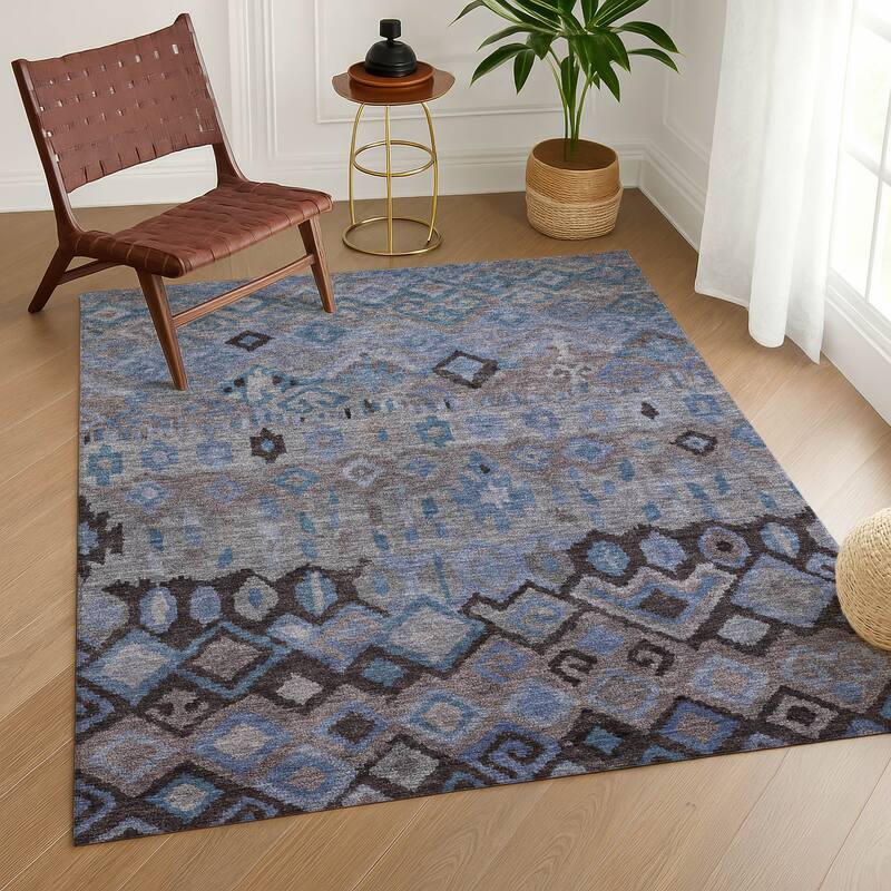 Machine Washable Indoor/ Outdoor Boho Moroccan Chantille Rug