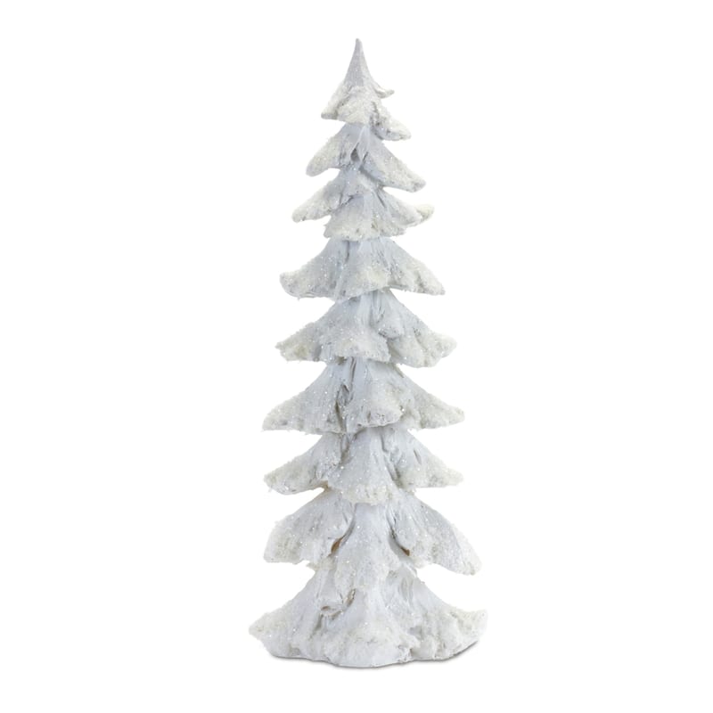 Flocked Carved Pine Tree Christmas Tabletop Decorations - 13.25" - Set of 4