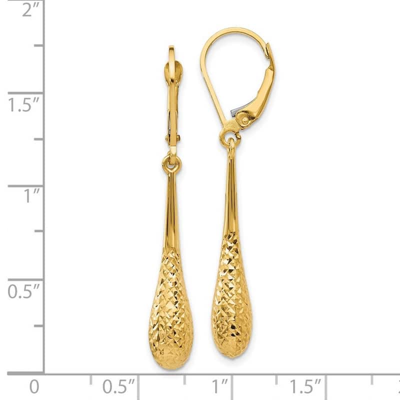 Curata 14k Yellow Gold Diamond-cut Teardrop Dangle Leverback Earrings (5mm x 44mm)