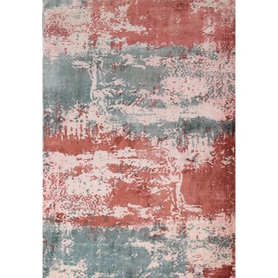 Contemporary Abstract Oriental Area Rug Hand-Knotted Wool Carpet - 3'6"x 5'4"