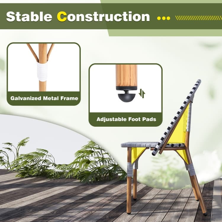 3 Piece Black-White PE Rattan Metal Patio Bistro Set with Ergonomic Chairs - Chair: 22” x 16” x 35”