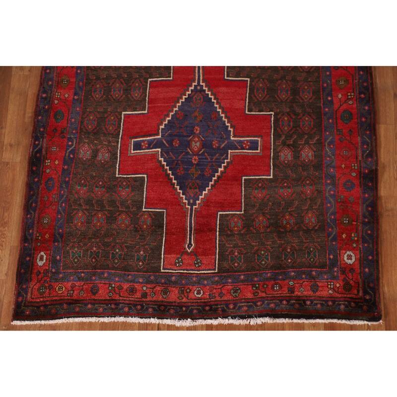 Geometric Hamedan Persian Vintage Area Rug Handmade Wool Carpet - 5'2"x 13'4"