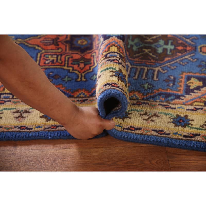 Blue Geometric Kazak Oriental Accent Rug Handmade Wool Carpet - 3'0"x 5'0"