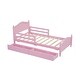 preview thumbnail 6 of 46, Twin/Full Size Wood Platform Bed with Half Guardrails on Both Sides, Modern Design Kids Storage Bed Frame with 2 Drawers