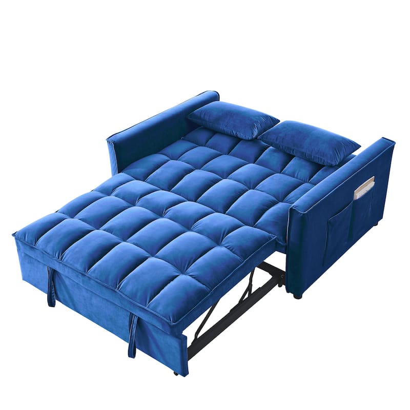 Velvet Sofa Bed, Convertible Pull-Out Couch Loveseat with 3-Level Adjustable Backrest, Sleeper Sofa with Side Pockets