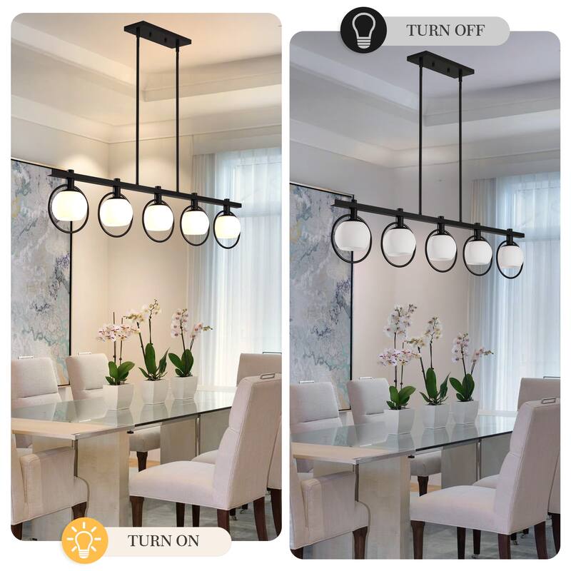 Modern 5-Light Linear Chandelier with Glass Shape