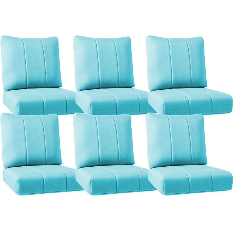 Ivora 24" W x 24" D x 6" T Water & Fade Resistant Outdoor Lounge Chair Replacement Cushion Set - 6 Sets - Light Blue