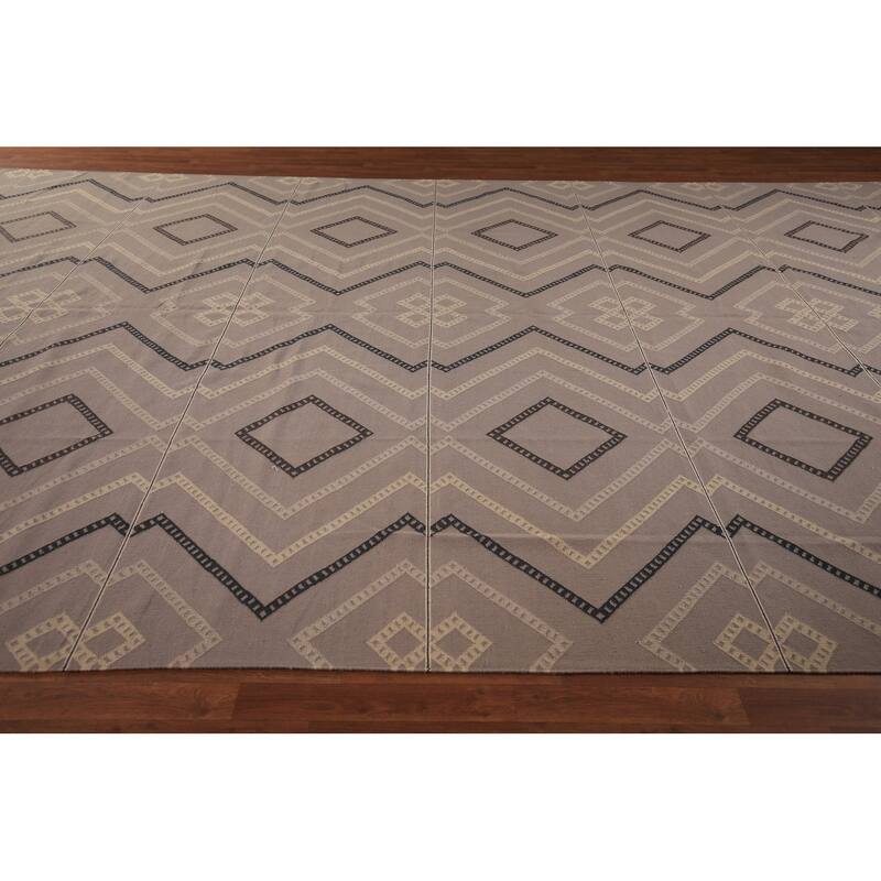 Geometric Kilim Durrie Oriental Large Area Rug Cotton Carpet - 10'7" x 19'4"