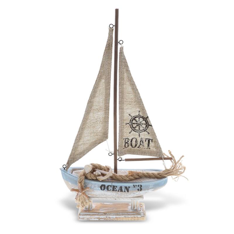 CoTa Global Coastal Horizon Wood Sailboat Model Nautical Decor - 7.5"L x 2.15"W x 14.1"H.