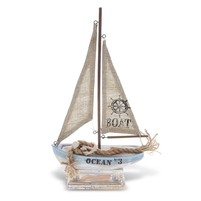 CoTa Global Coastal Horizon Wood Sailboat Model Nautical Decor - 7.5"L x 2.15"W x 14.1"H.
