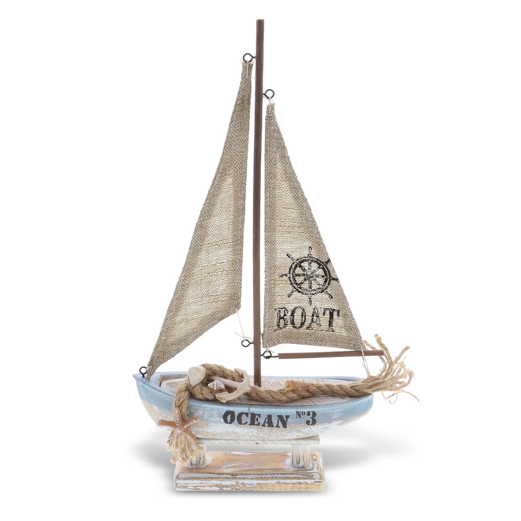 CoTa Global Coastal Horizon Wood Sailboat Model Nautical Decor - 7.5"L x 2.15"W x 14.1"H.