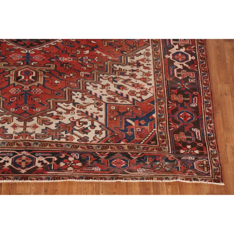 Hand Knotted Oriental 100% Wool Carpet Traditional Medallion Red Heriz Area Rug - 10' 8'' X 8' 2''