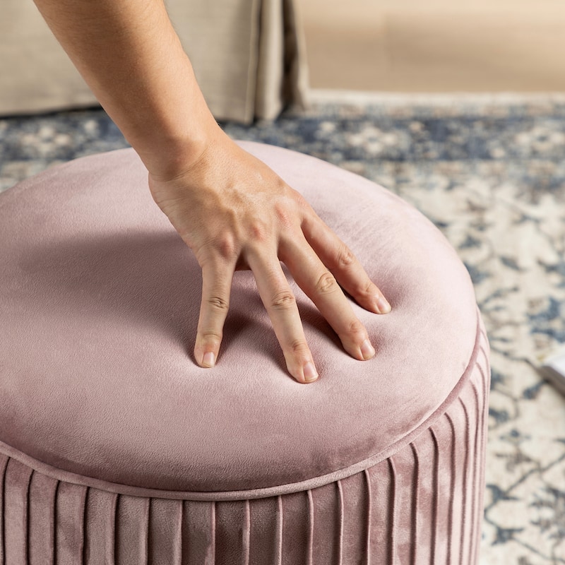 Glitzhome 19"H Velvet Upholstered Storage Ottoman or Accent Stool with Rubberwood Ball Feet