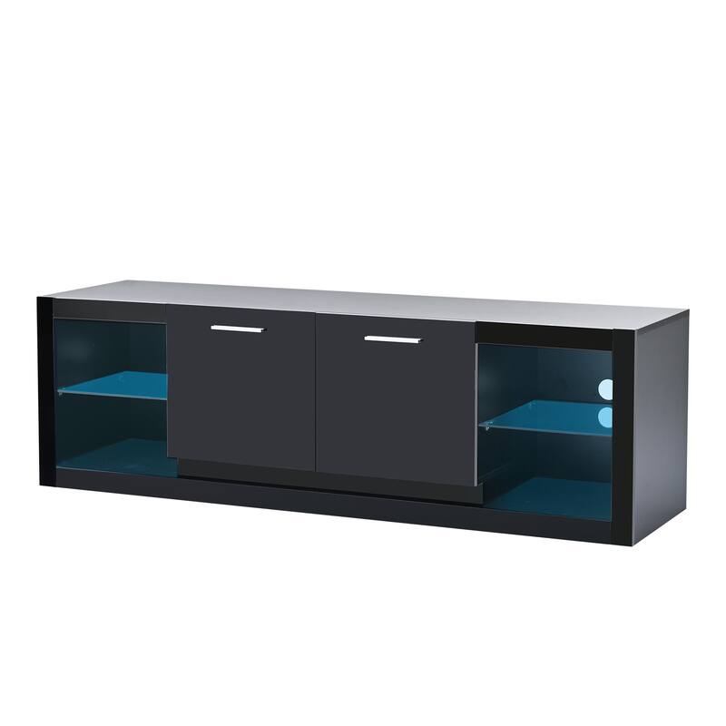 Tempered Glass Shelves TV Stand with LED Lights Bed Bath & Beyond