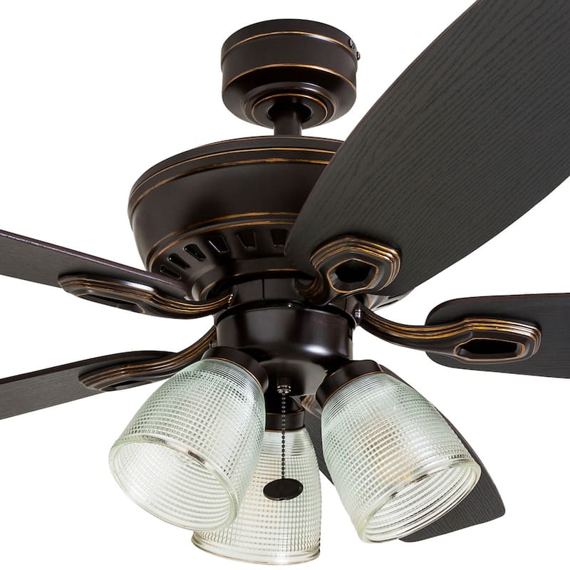 52" Prominence Home Marston Rustic Farmhouse Ceiling Fan, Prismatic Glass, Barnwood Blades - 52-inch