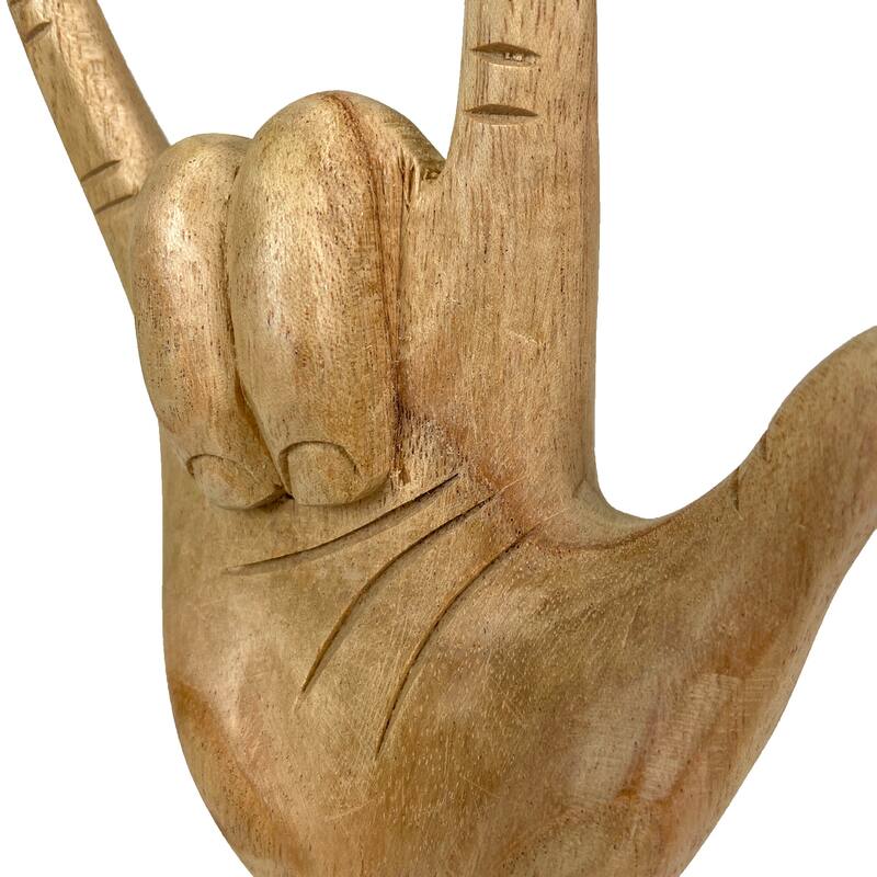 Zeckos Carved Wood Asl Sign Language I Love You Hand Gesture Statue - 7.75 X 3.25 X 2.5 inches
