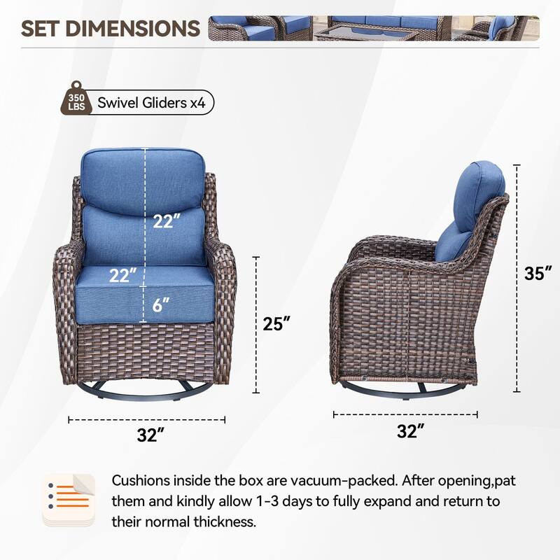 Pocassy 4Pieces Swivel Glider Chairs with 5Inch 6Inch Cushion