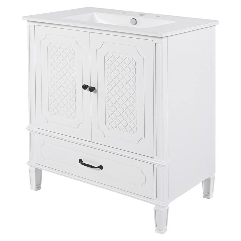 Grey 30-Inch Freestanding Vanity Cabinet with Sink, Adjustable Shelf, Storage Drawer, and Painted Finish