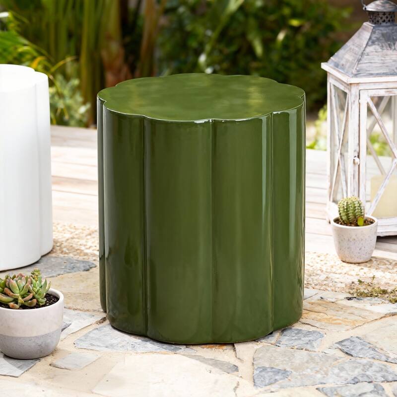 Christopher Knight Home - Calera Modern Outdoor Magnesium Oxide Side Table, Sculptural Cylindrical Design & High Gloss Finish