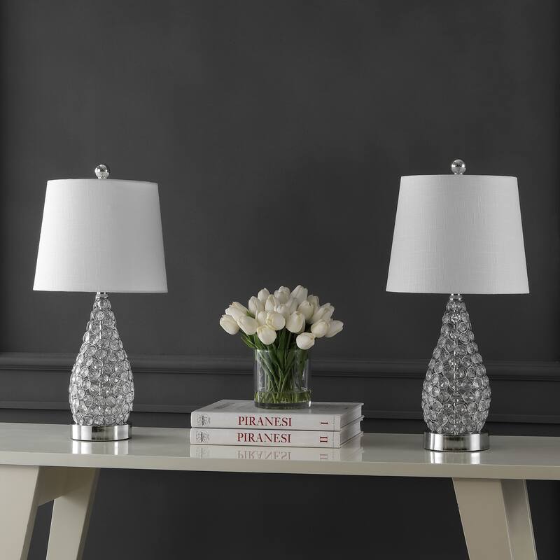 Hank 22.25" Midcentury Modern Iron LED Table Lamp with USB Charging Port, Clear (Set of 2) by JONATHAN Y