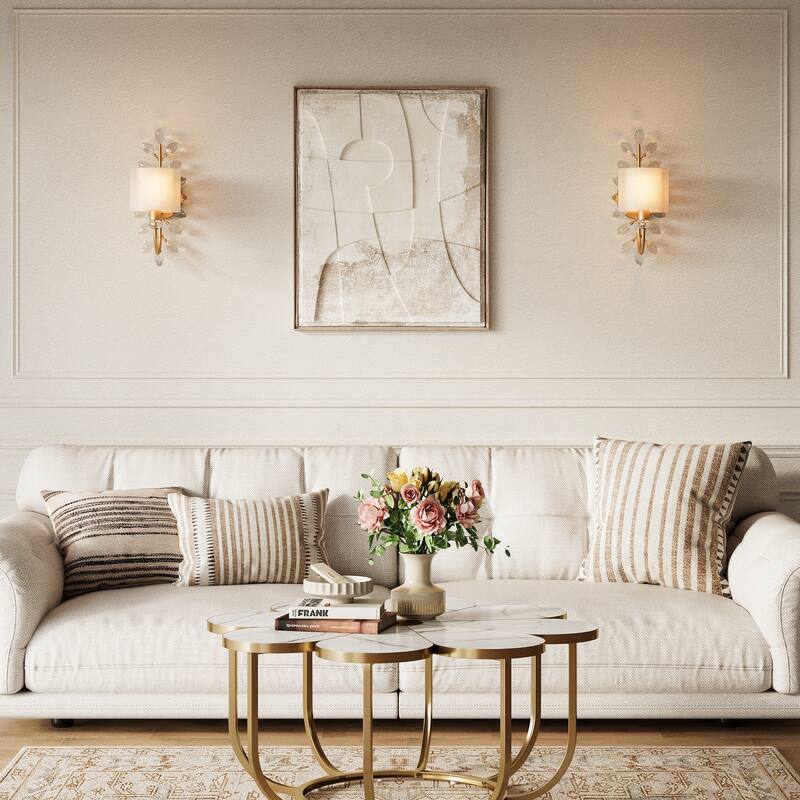 Crystal Wall Sconce with 2-Tier Shade, Bathroom Vanity Light - 5.5'' W × 9.1'' D × 15.9'' H