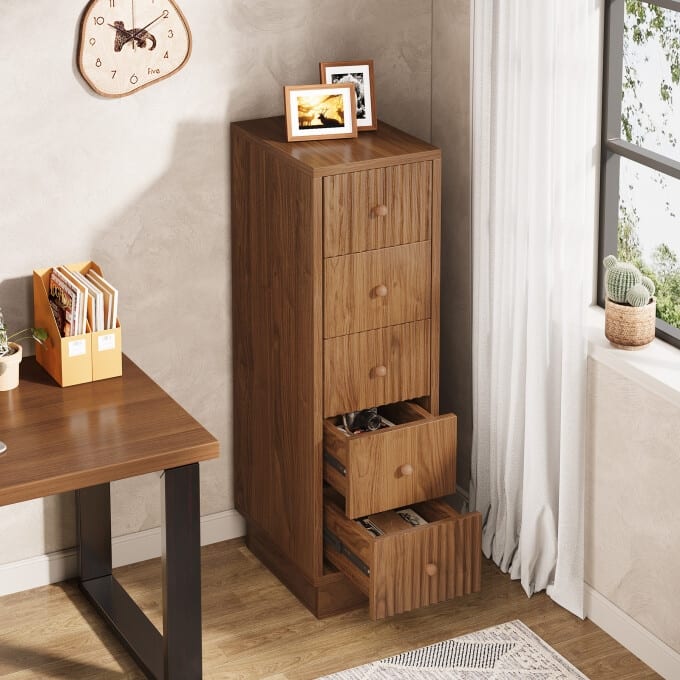 39.4" 5-Drawer Dresser Chest, Tall Narrow Storage Cabinet For Bedroom