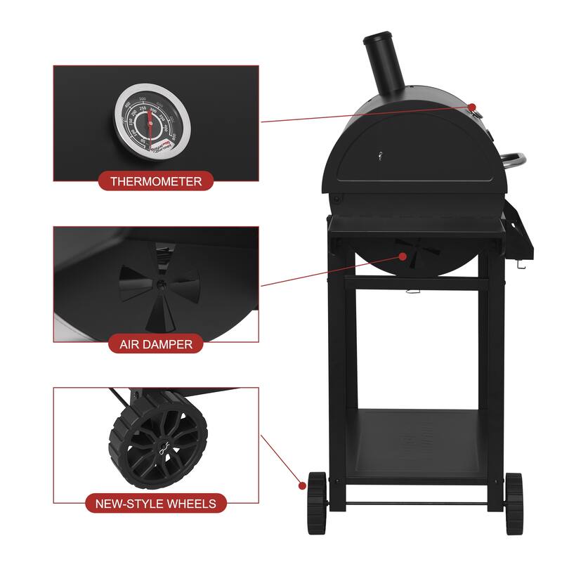 Royal Gourmet 30-Inch Barrel Charcoal Grill, Front Storage Basket with Hooks,Black