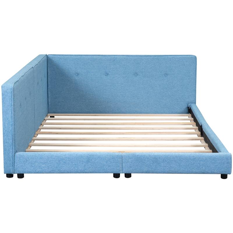 Full Size Platform Bed with USB Ports, Linen Upholstered, Sturdy Wood Frame, No Box Spring Required, Easy Assembly