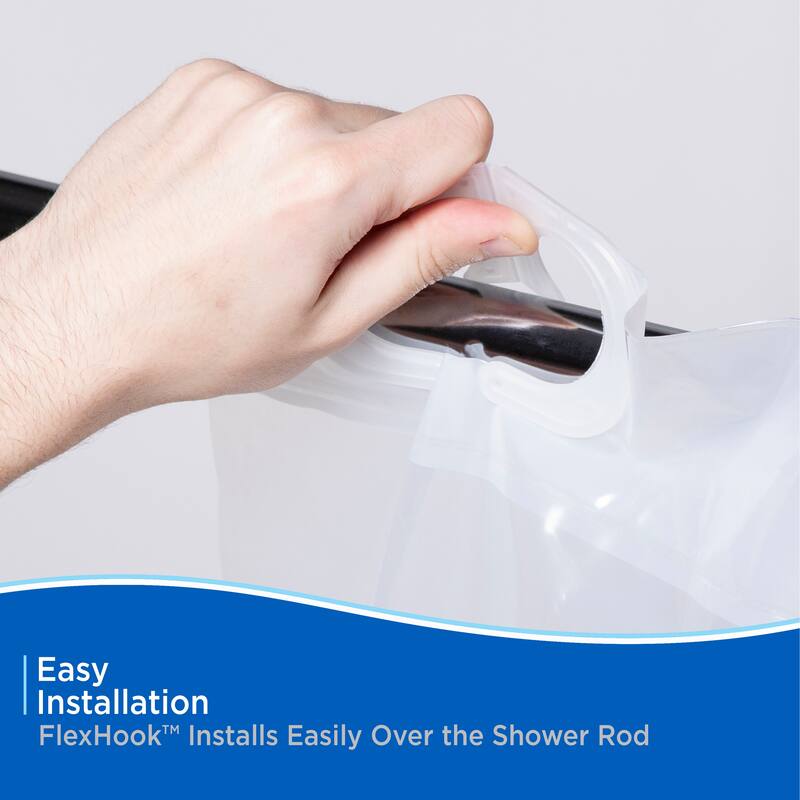 Kenney FlexHook Medium Weight PEVA Shower Curtain Liner, 71" W x 74" H