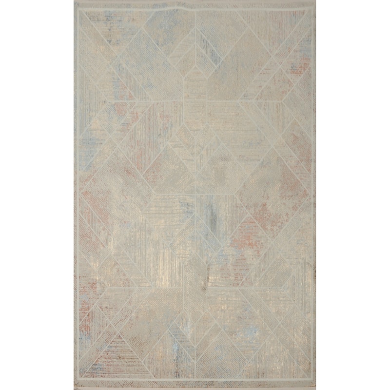 Machine Made Oriental Polyester Carpet Modern Geometric Multi-Colored Modern Area Rug - 7' 5'' X 5' 2''