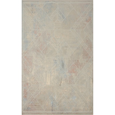 Machine Made Oriental Polyester Carpet Modern Geometric Multi-Colored Modern Area Rug - 7' 5'' X 5' 2''
