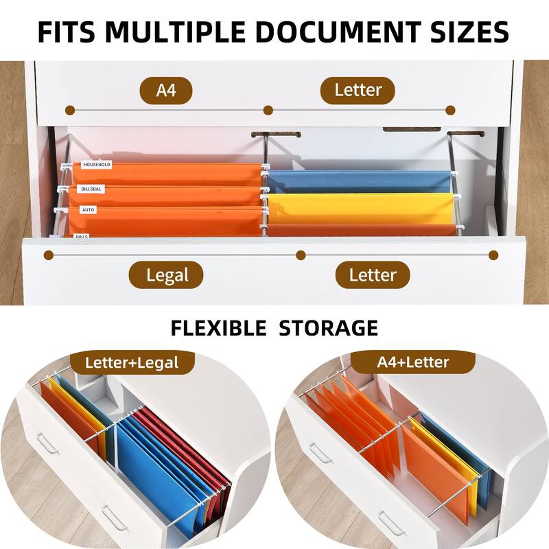 Modern 2 Drawer Large Lateral Filing Cabinet with Charging Station & Power Outlet