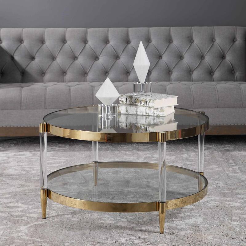 Uttermost Kellen 32" Diameter Glass Top Acrylic and Stainless Steel