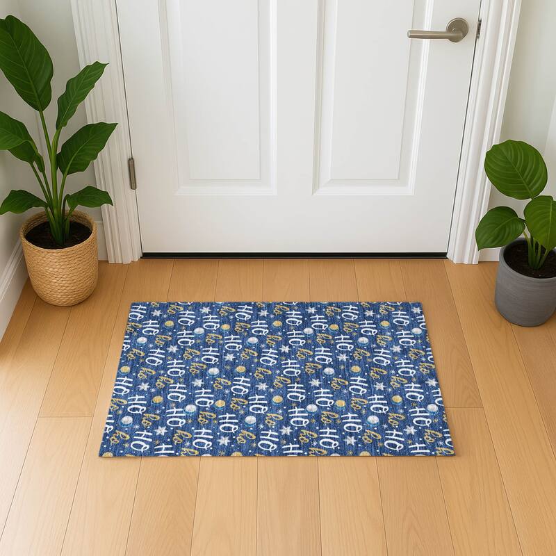 Premium Washable Super Soft Christmas Ho Ho Mayfield Rug - Navy - 1'8" x 2'6"