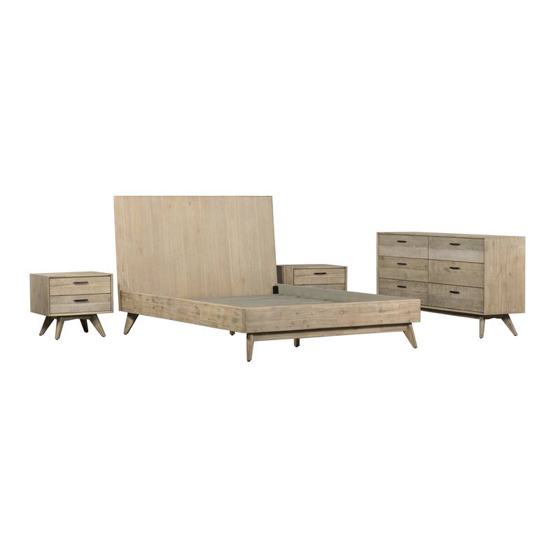 Baly Mid-Century Modern Acacia Wood 4 Piece Bedroom Set with Dresser and 2 Nightstands