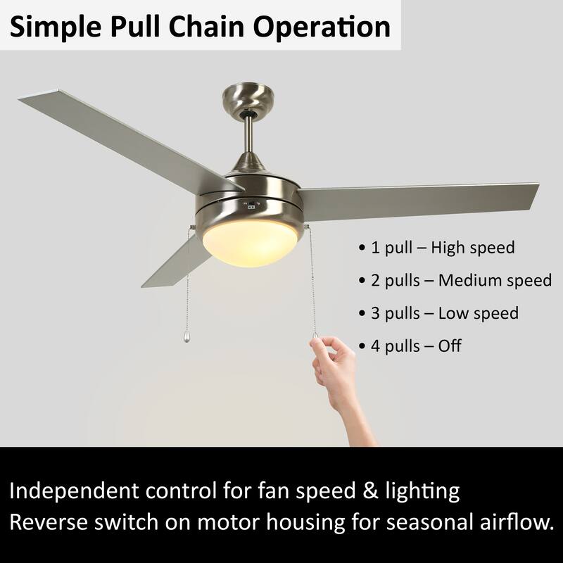 52" Modern Silver Indoor Flush Mount Ceiling Fan with Light - 52" Dia × 17.7" H